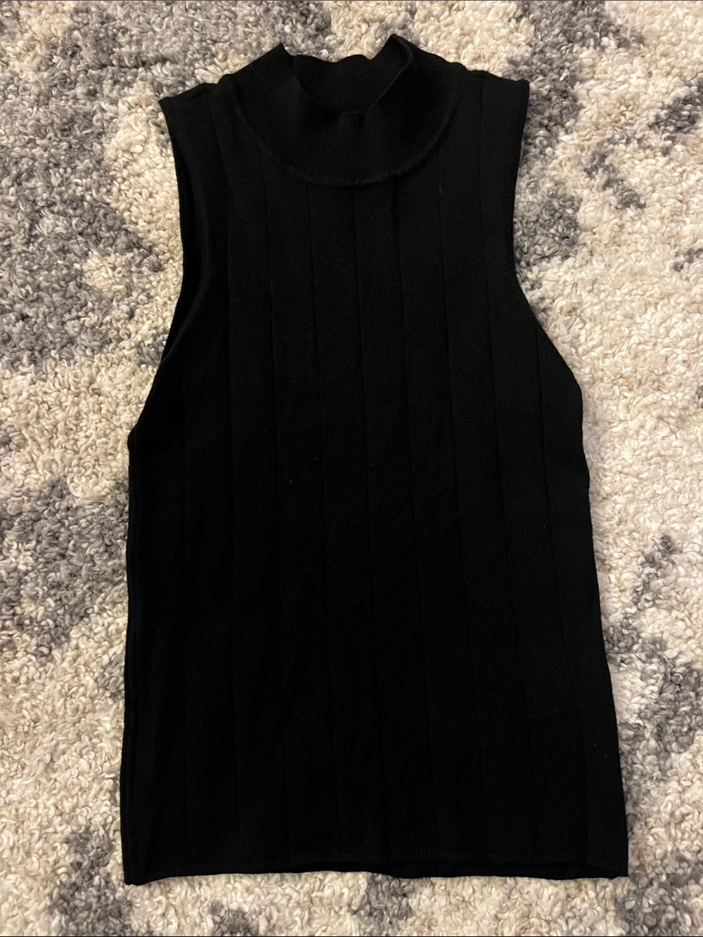 Sleeveless Black Ribbed Mock Neck Top